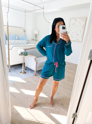 The Sunday Short Teal and Pink Pajama Set