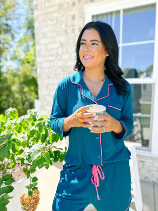 The Sunday Short Teal and Pink Pajama Set
