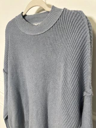 Blue Grey Oversized Knit Sweater - Magnolia & Pine