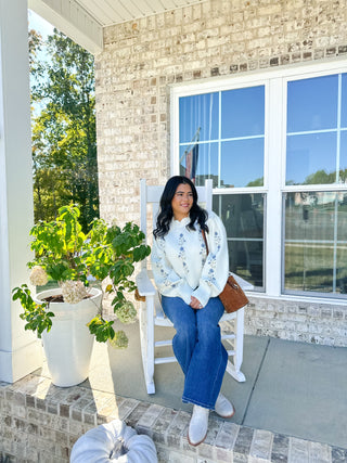 Shoreline Ivory Embroidered Floral Sweater