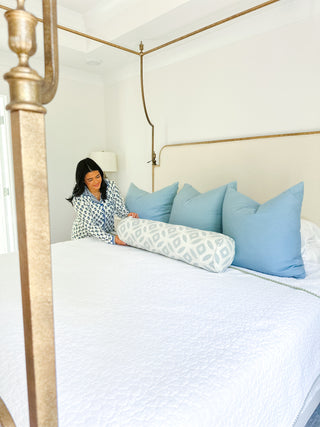 The Carolina Blues White, Green & Blue Block Print  Pajama Set