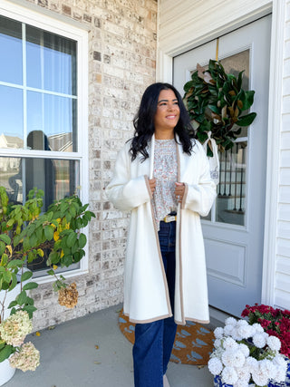 Blair Cream and Taupe Long Cardigan