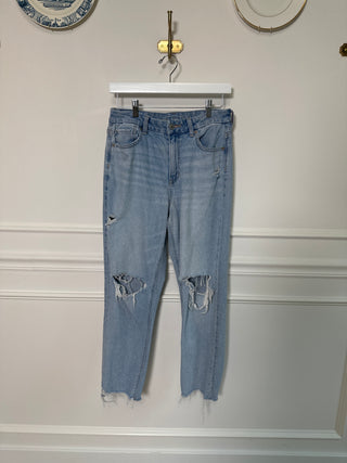 AE Light Wash Distressed Straight Curvy Mom Jeans