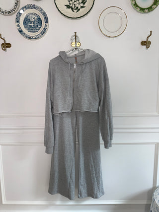 Grey Zip Up Wide Leg Pant Lounge Set
