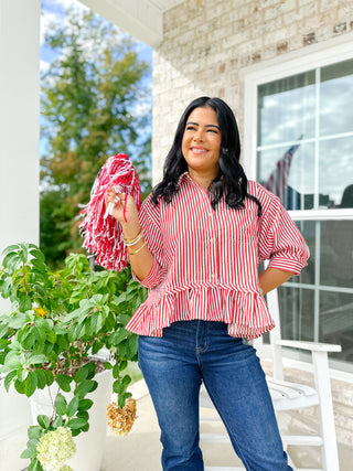 Sweet Home Red Stipe Ruffle Hem Top - Magnolia & Pine