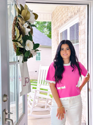 Azalea Pink & White Scallop Top - Southern Roots & Boots