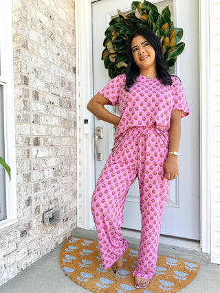 Savannah Rose Pink & Orange Block Print Pajama Set