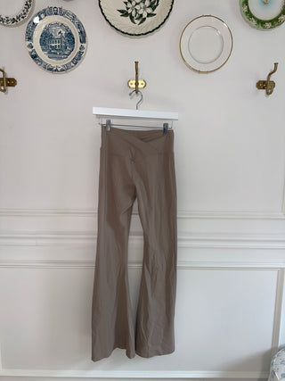 Taupe Wide Leg Crossover Flare Leggings