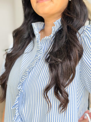 Beaufort Stripe Ruffle Button Down Top - Southern Roots & Boots