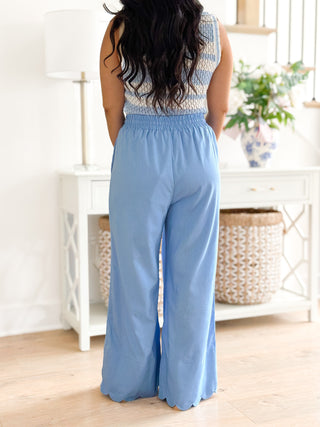 Bluffton Breeze Blue Scallop Hem Wide Leg Pants - Southern Roots & Boots