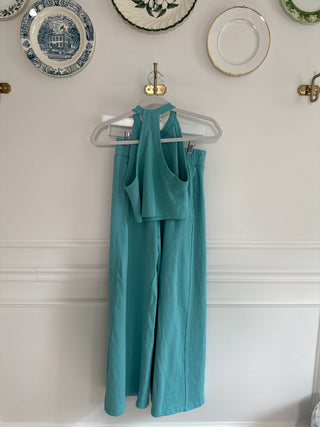 Aqua Tank & Wide Leg Pant Lounge Set - Magnolia & Pine