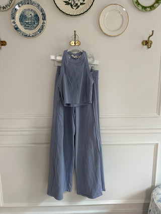 Grey Blue Halter & Wide Leg Pant Set