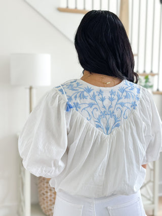 Cabo Coastline Embroidered Bubble Sleeve Top - Southern Roots & Boots