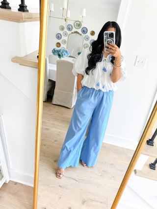 Cabo Coastline Embroidered Bubble Sleeve Top - Southern Roots & Boots