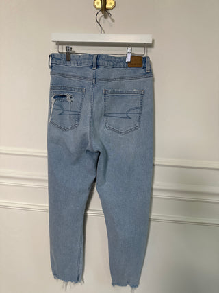 AE Light Wash Distressed Straight Curvy Mom Jeans