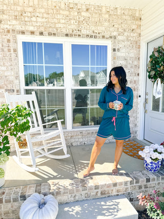 The Sunday Short Teal and Pink Pajama Set