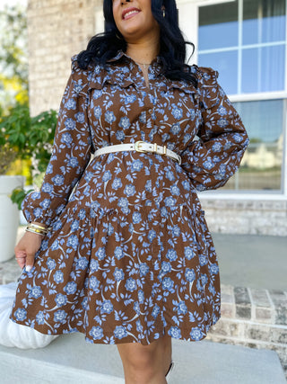 Fairhaven Brown & Blue Floral Dress