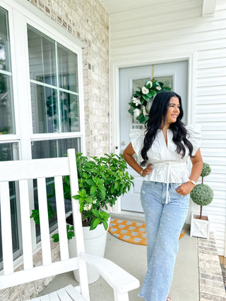 Whispered Elegance White Flutter Sleeve Peplum Blouse - Southern Roots & Boots