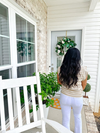 Harbor White & Taupe Striped Sleeveless Knit Top - Southern Roots & Boots