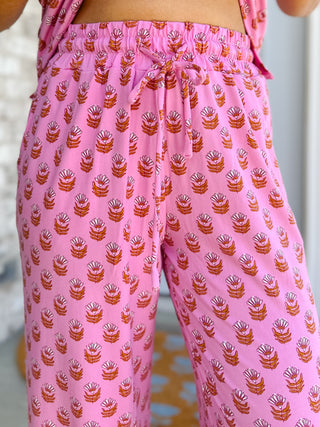 Savannah Rose Pink & Orange Block Print Pajama Set