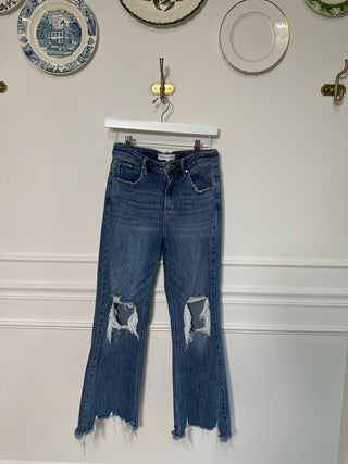 Light Wash Distressed Crop Flare Jeans - Magnolia & Pine