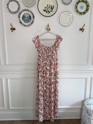 Pink & Orange White Floral Maxi Dress