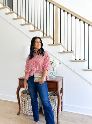 Sweet Home Red Stipe Ruffle Hem Top - Magnolia & Pine