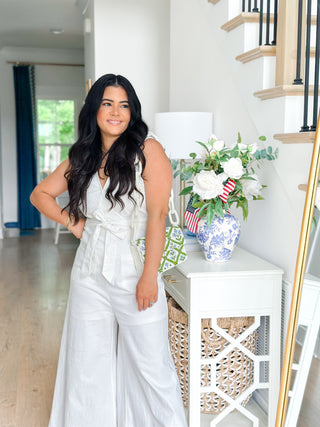Georgia on My Mind White Faux Wrap Jumpsuit - Southern Roots & Boots