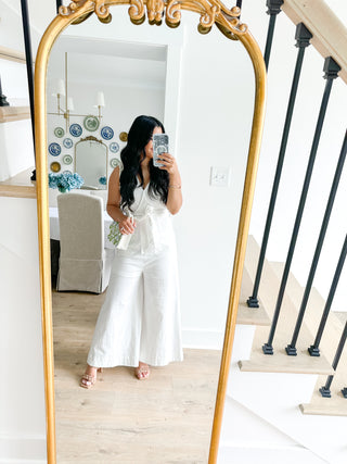 Georgia on My Mind White Faux Wrap Jumpsuit - Southern Roots & Boots