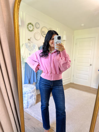 Washed Pink Zip Up Jacket