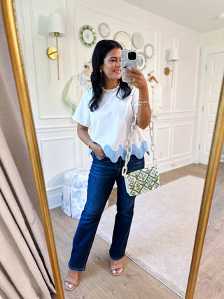 Savannah Blue & White Scallop Top
