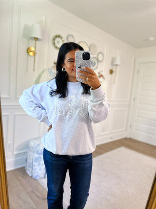 Born In The USA Blue & White Ditsy Graphic Oversized Sweatshirt