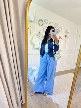 Bluffton Breeze Blue Scallop Hem Wide Leg Pants - Magnolia & Pine