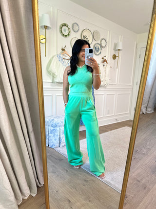 Lime Green Halter & Wide Leg Pant Set