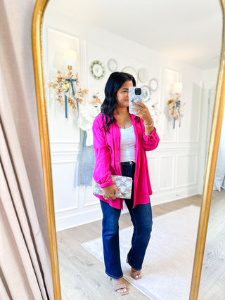 Flamingo Pink Oversized Boyfriend Button Down Shirt