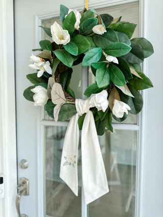 Magnolia & Pine Embroidered Wreath Sash - Southern Roots & Boots