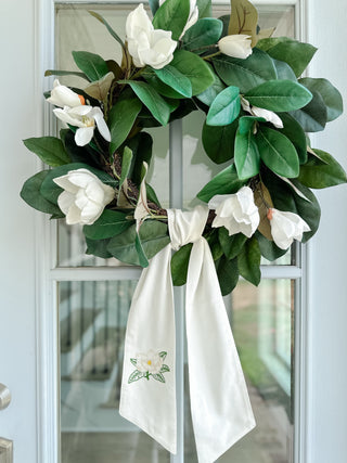 Magnolia & Pine Embroidered Wreath Sash - Southern Roots & Boots