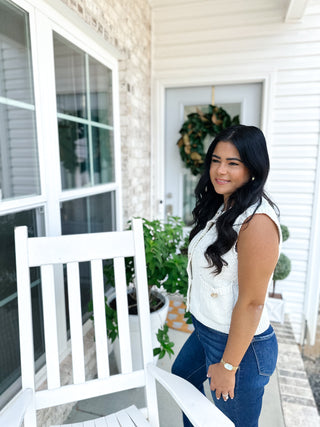 Magnolia White Vest with Gold Pearl Buttons