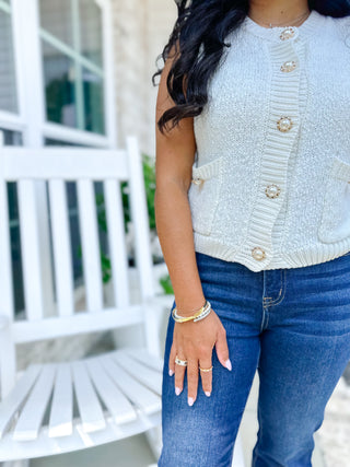 Magnolia White Vest with Gold Pearl Buttons