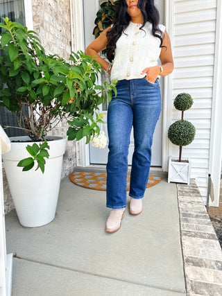 Blue Ridge Denim Dark Wash High Rise Crop Straight Jeans