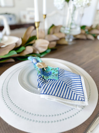 Garden Gate Napkins Floral Blue and Green Block Print Napkins (Set of 4)