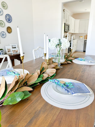 Garden Gate Napkins Floral Blue and Green Block Print Napkins (Set of 4)