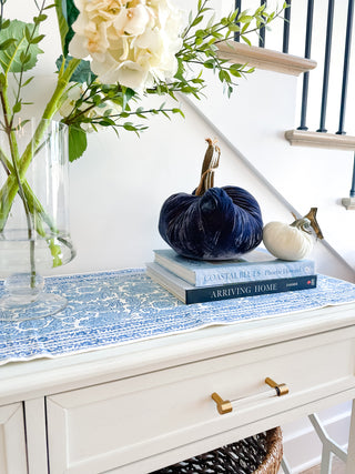 Blue Willow Blue & White Block Print Table Runner - Magnolia & Pine