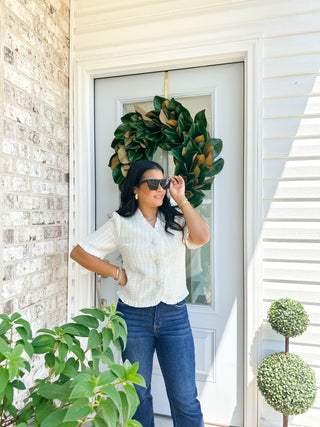 Jackie White Ruffle Hem Tweed Jacket - Magnolia & Pine