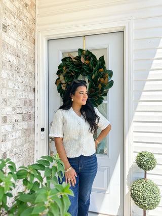Jackie White Ruffle Hem Tweed Jacket - Magnolia & Pine
