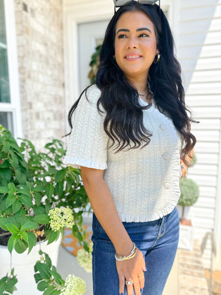 Jackie White Ruffle Hem Tweed Jacket - Magnolia & Pine