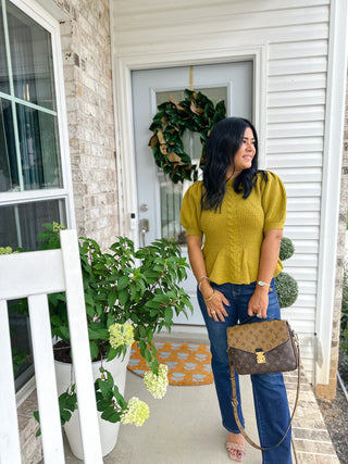 Chartreuse Charm Sweater Flared Puff Sleeve Knit Top - Magnolia & Pine