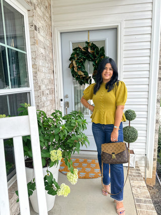 Chartreuse Charm Sweater Flared Puff Sleeve Knit Top - Magnolia & Pine