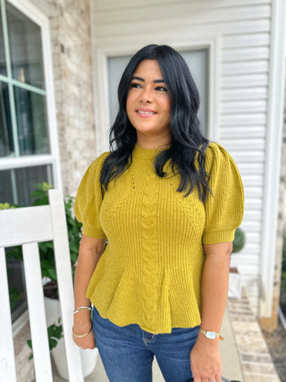 Chartreuse Charm Sweater Flared Puff Sleeve Knit Top - Magnolia & Pine