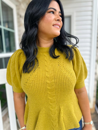 Chartreuse Charm Sweater Flared Puff Sleeve Knit Top - Magnolia & Pine
